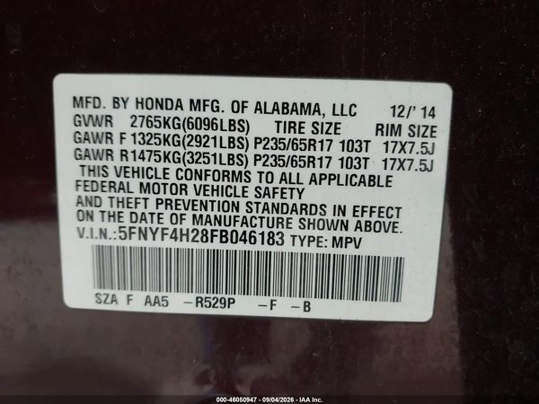 2015 HONDA PILOT LX