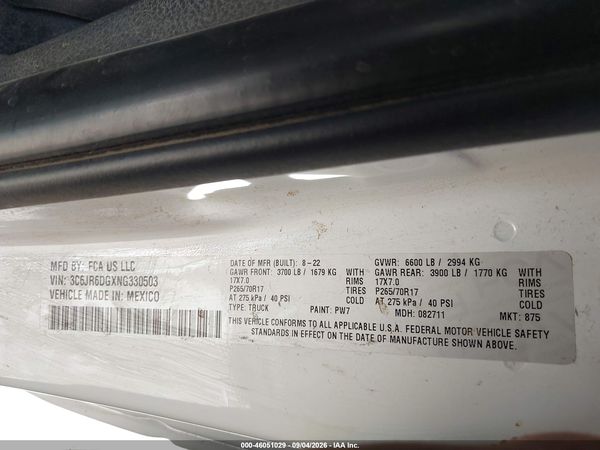 2022 RAM 1500 CLASSIC TRADESMAN  4X2 8' BOX — I9