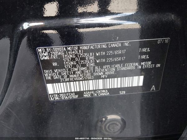 2016 TOYOTA RAV4 XLE — I9