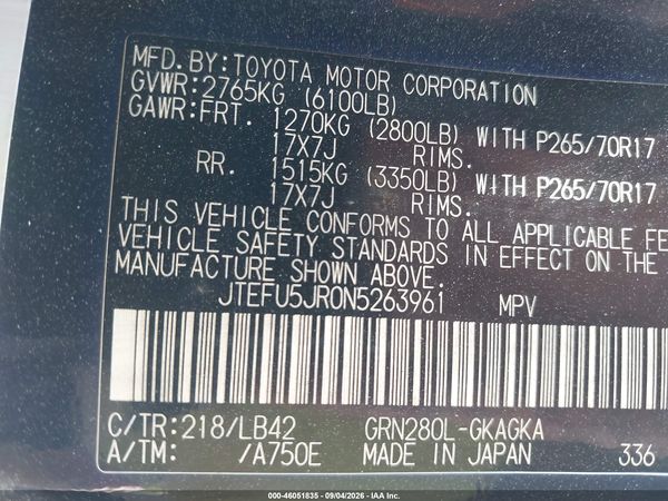 2022 TOYOTA 4RUNNER SR5 PREMIUM — I9