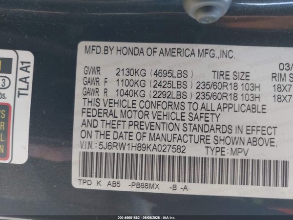 2019 HONDA CR-V EX-L — I9