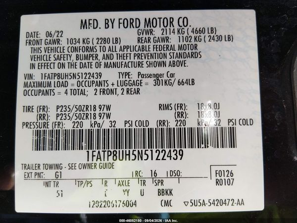2022 FORD MUSTANG ECOBOOST PREMIUM — I9