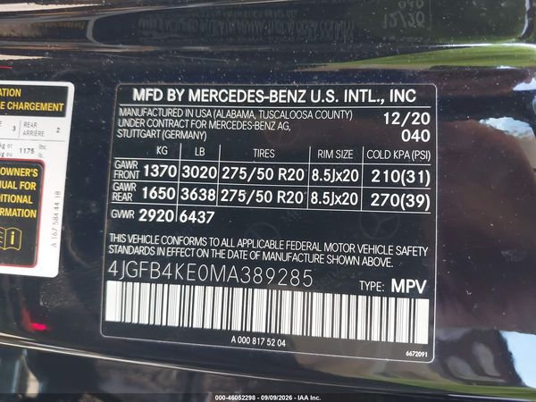 2021 MERCEDES-BENZ GLE 350 4MATIC — I9
