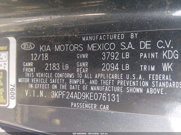 2019 KIA FORTE FE — I9