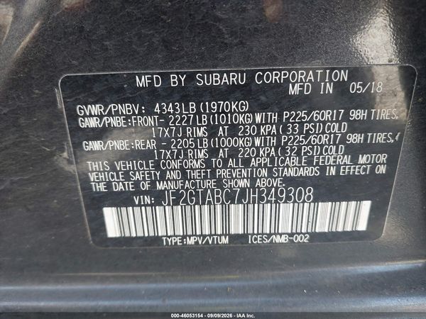 2018 SUBARU CROSSTREK 2.0I PREMIUM — I9