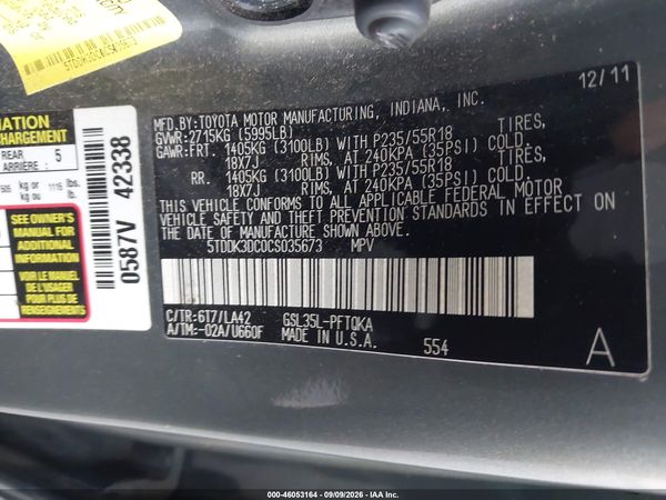 2012 TOYOTA SIENNA LIMITED 7 PASSENGER