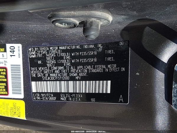 2015 TOYOTA SIENNA LE 7 PASSENGER — I9