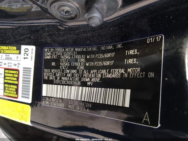 2017 TOYOTA SIENNA XLE 8 PASSENGER — I9
