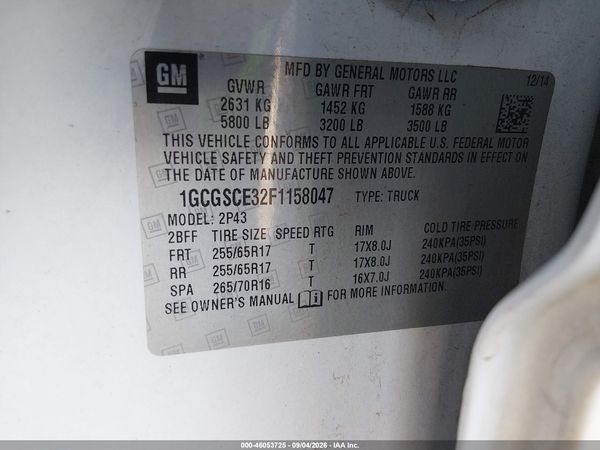2015 CHEVROLET COLORADO Z71 — I9