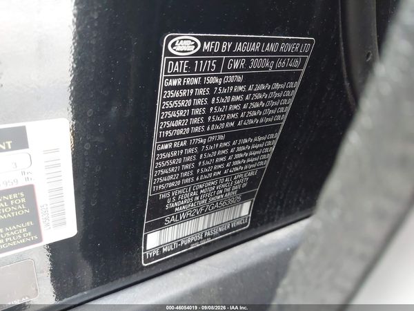 2016 LAND ROVER RANGE ROVER SPORT 3.0L V6 SUPERCHARGED HSE — I9