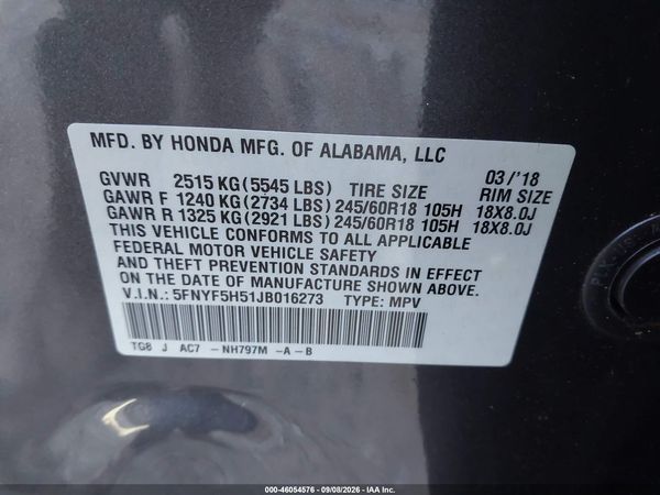 2018 HONDA PILOT EX-L — I9