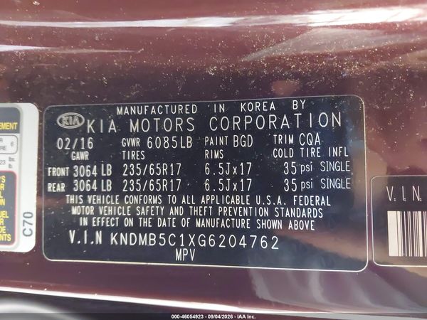 2016 KIA SEDONA LX