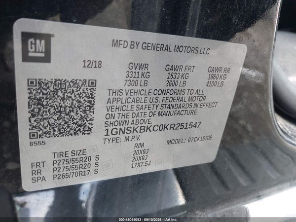 2019 CHEVROLET TAHOE LT — I9