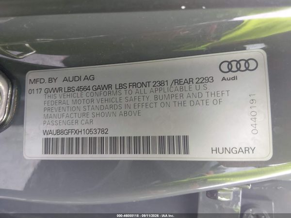 2017 AUDI A3 2.0T PREMIUM — I9