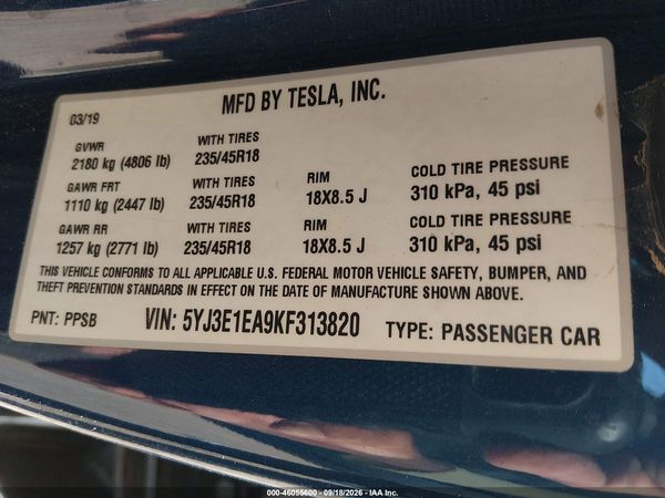 2019 TESLA MODEL 3 — I9