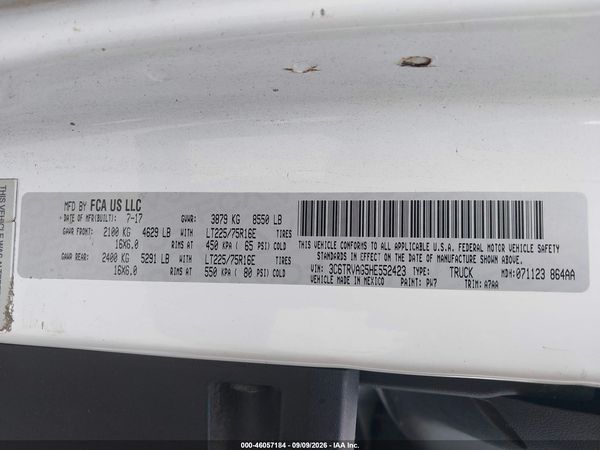 2017 RAM PROMASTER 1500 LOW ROOF 136 WB — I9