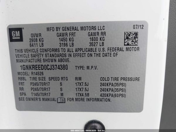 2012 CHEVROLET TRAVERSE LS — I9