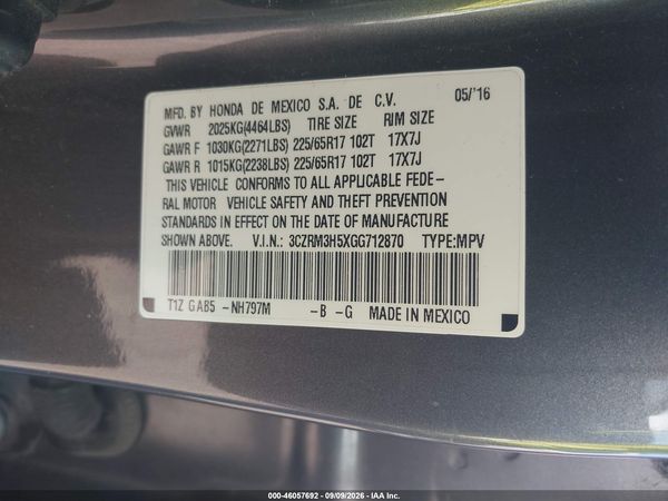 2016 HONDA CR-V EX — I9