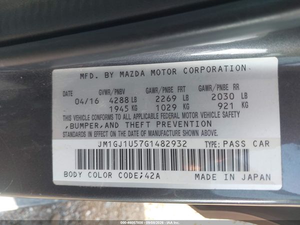 2016 MAZDA MAZDA6 I SPORT — I9