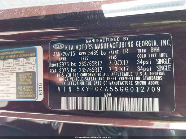 2016 KIA SORENTO 3.3L LX — I9