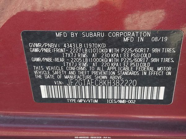 2019 SUBARU CROSSTREK 2.0I PREMIUM — I9