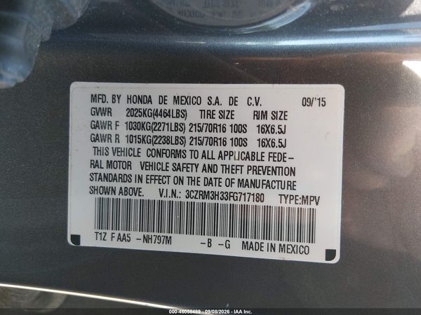 2015 HONDA CR-V LX — I9