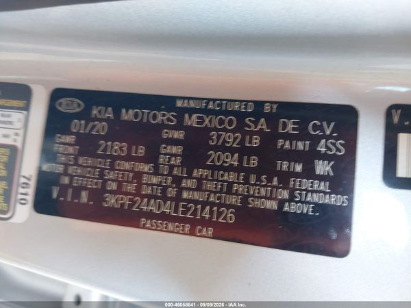 2020 KIA FORTE LXS — I9