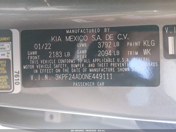 2022 KIA FORTE LXS — I9
