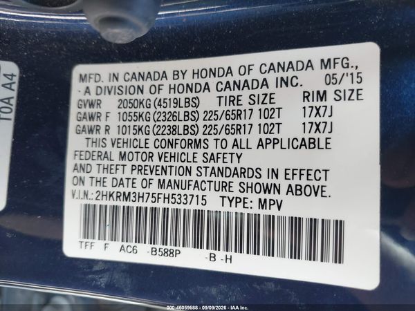 2015 HONDA CR-V EX-L — I9