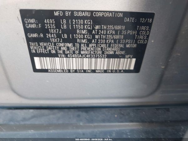 2019 SUBARU OUTBACK 2.5I LIMITED — I9