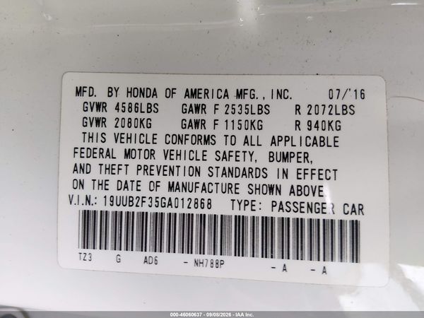 2016 ACURA TLX V6 — I9