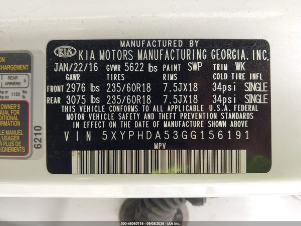 2016 KIA SORENTO 3.3L EX
