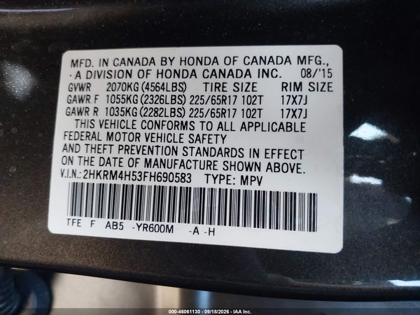 2015 HONDA CR-V EX — I9