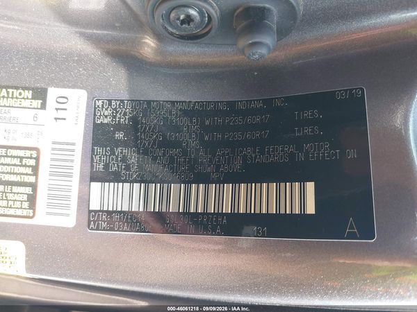 2019 TOYOTA SIENNA LE 8 PASSENGER — I9