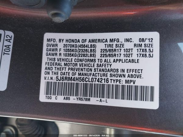 2012 HONDA CR-V EX — I9