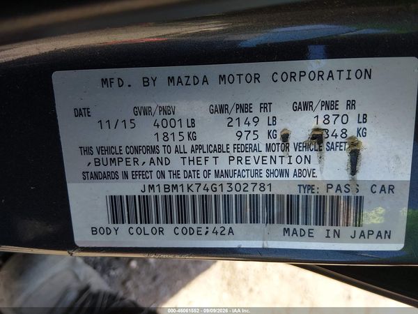 2016 MAZDA MAZDA3 I SPORT — I9