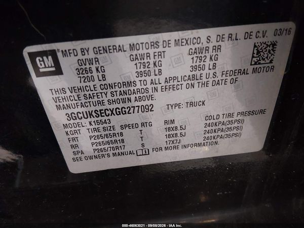2016 CHEVROLET SILVERADO 1500 2LZ — I9