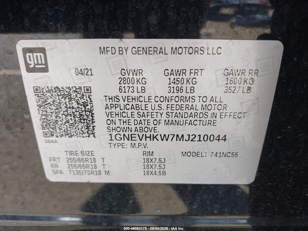 2021 CHEVROLET TRAVERSE AWD LT LEATHER — I9