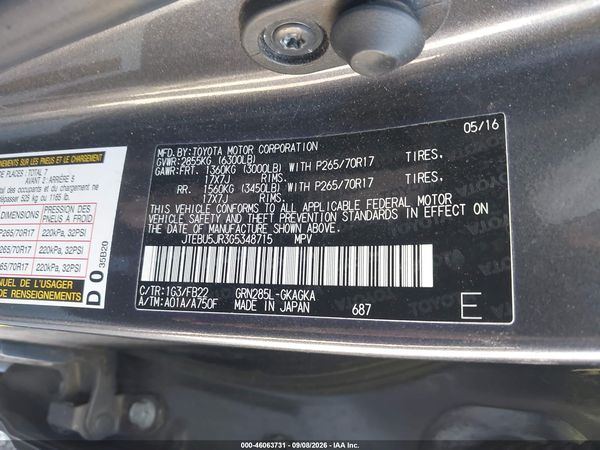 2016 TOYOTA 4RUNNER SR5 — I9