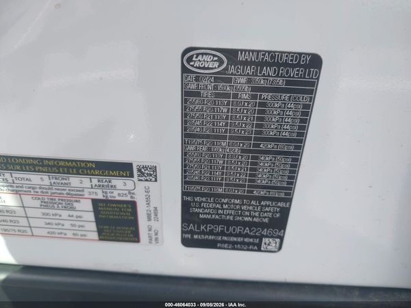 2024 LAND ROVER RANGE ROVER P400 SE — I9