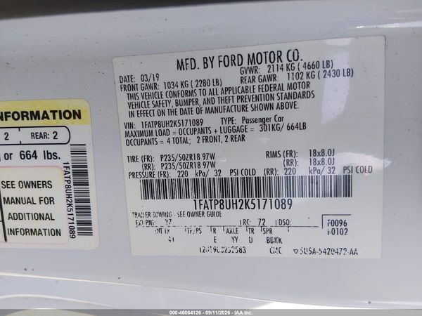 2019 FORD MUSTANG ECOBOOST PREMIUM — I9