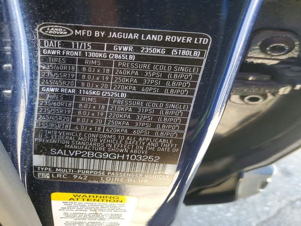 2016 LAND ROVER RANGEROVER SE — VINS