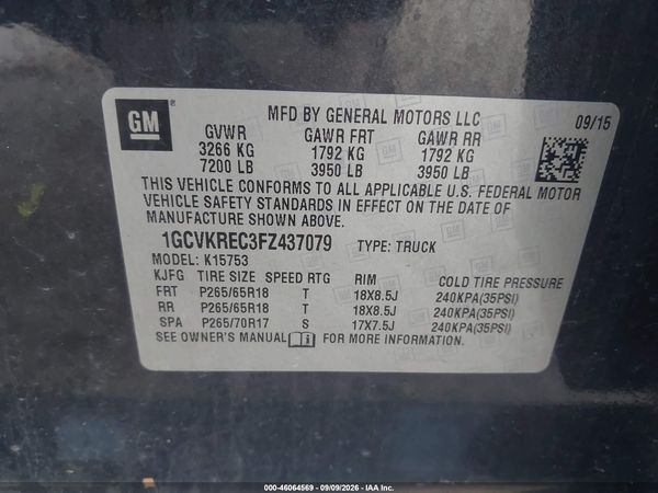 2015 CHEVROLET SILVERADO 1500 2LT — I9
