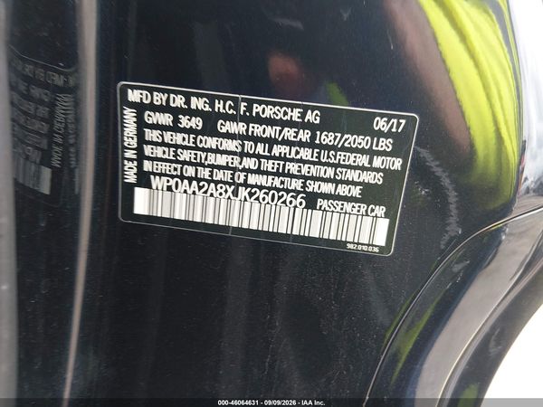 2018 PORSCHE 718 CAYMAN — I9