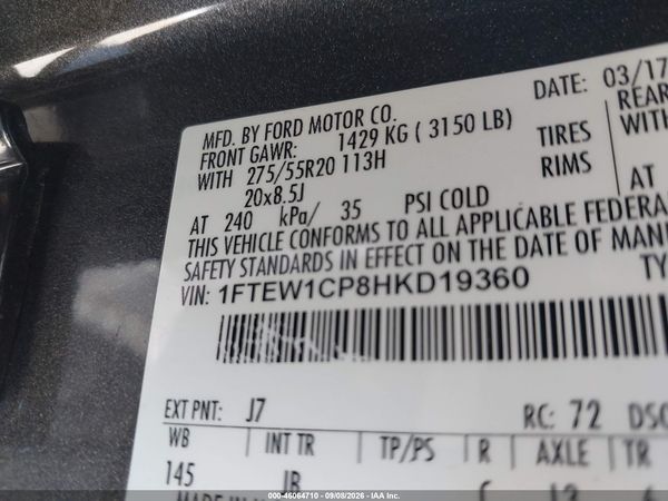 2017 FORD F-150 XLT — I9