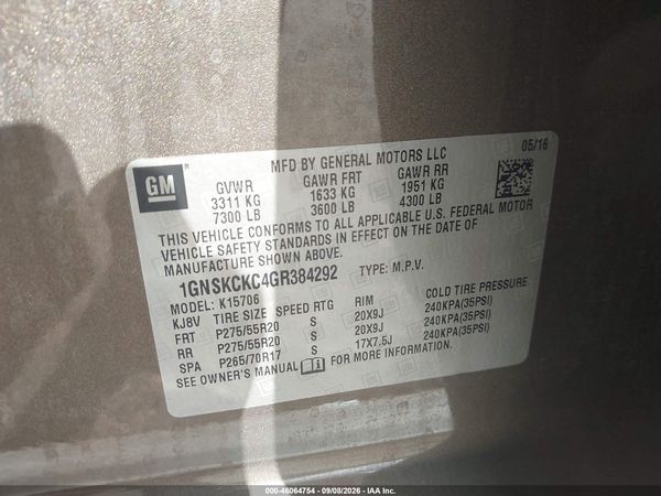 2016 CHEVROLET TAHOE LTZ — I9