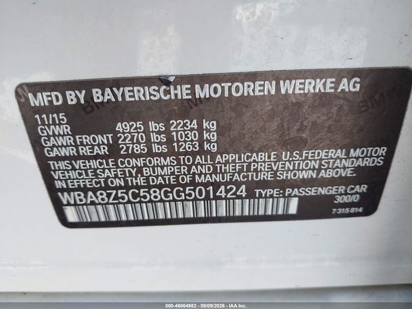 2016 BMW 328I GRAN TURISMO XDRIVE — I9