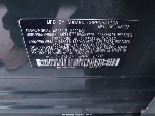 2022 SUBARU FORESTER LIMITED — I9