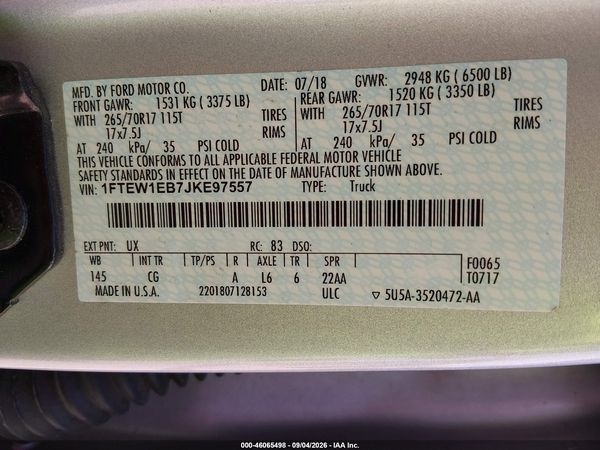 2018 FORD F-150 XL — I9