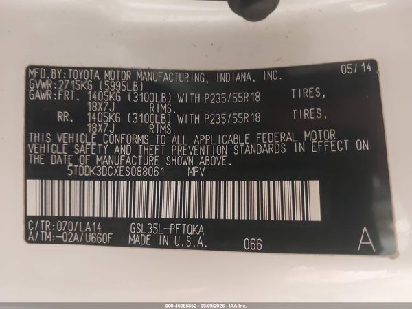 2014 TOYOTA SIENNA LTD — I9